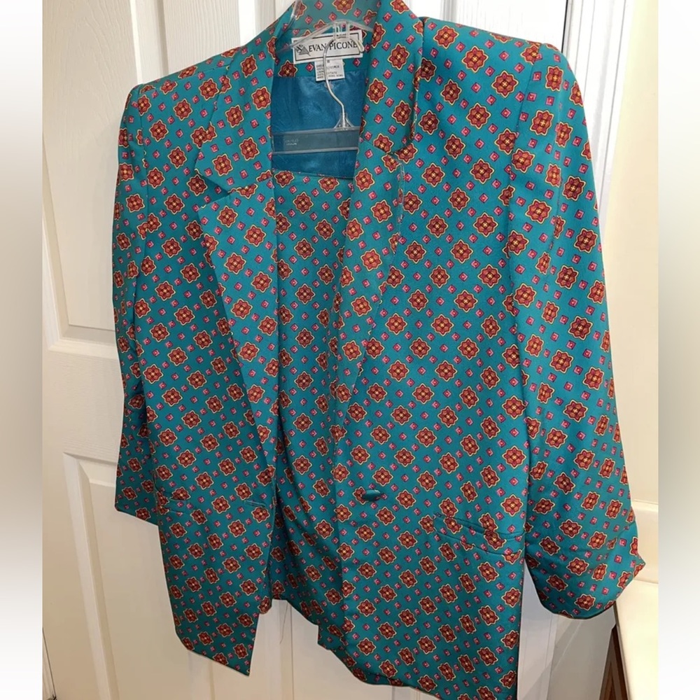 Vintage Evan Picone 2 Piece Skirt Business Suit Green Womens Size 8